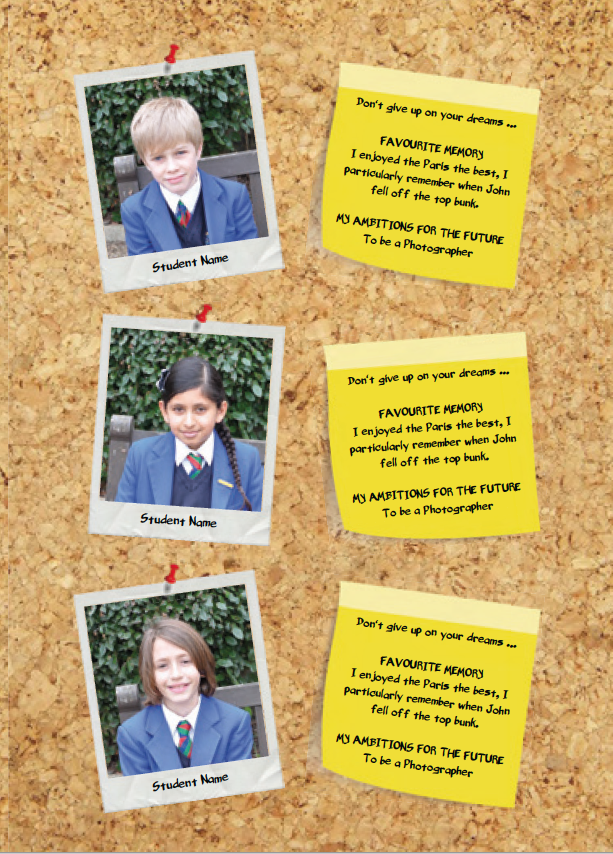 Cork + Polaroid + Post It School Yearbook